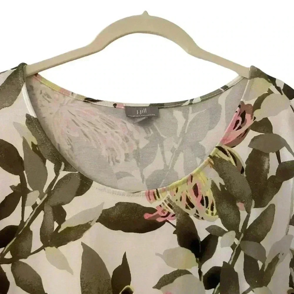 J. Jill White Green Pink Floral Dress Medium Petite Wearever Collection Stretch - Picture 3 of 10